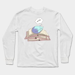 Cat sleeping on books Long Sleeve T-Shirt